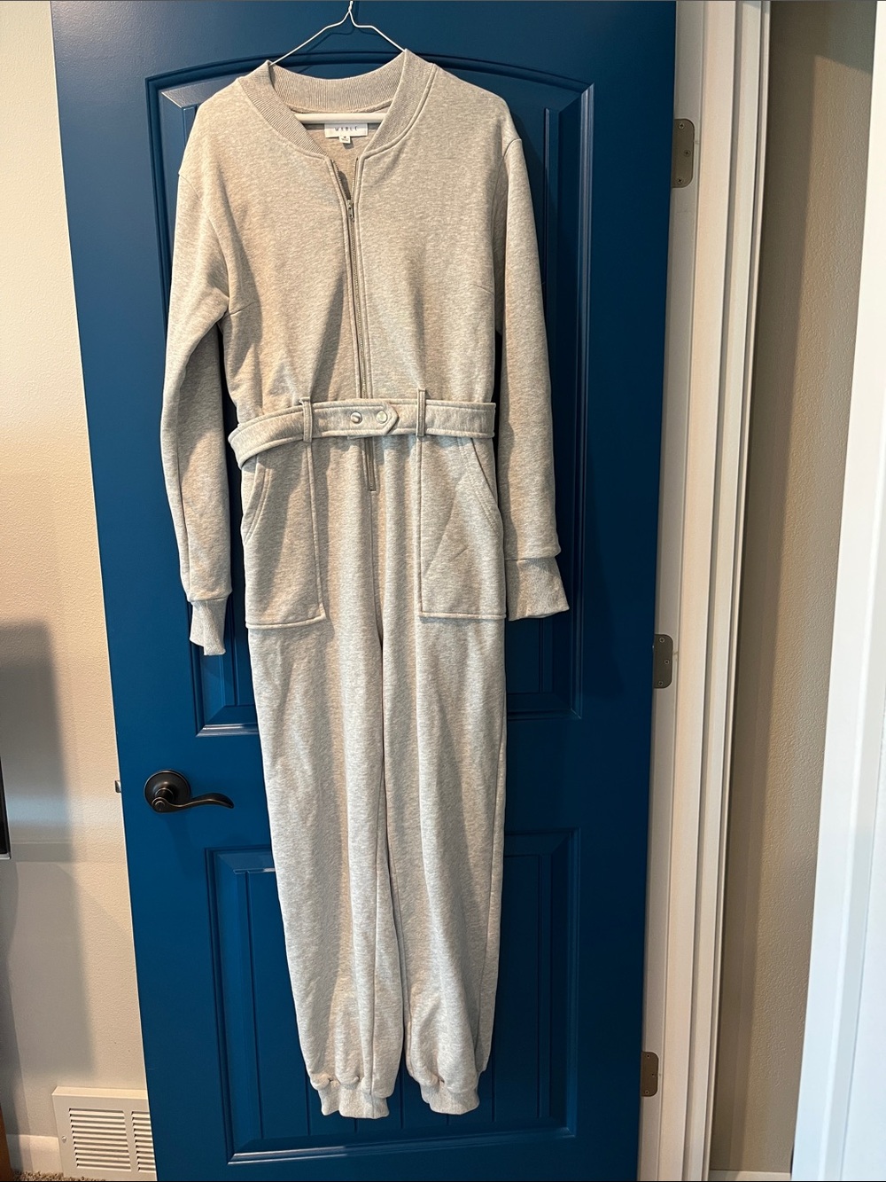 Women’s Gray One-Piece Pajama Jumpsuit with Belt